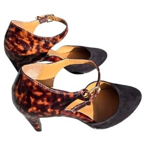 Sofft Padua Sz 8 Mary Jane Leopard Slingback Pump Heels Patent Leather Suede
